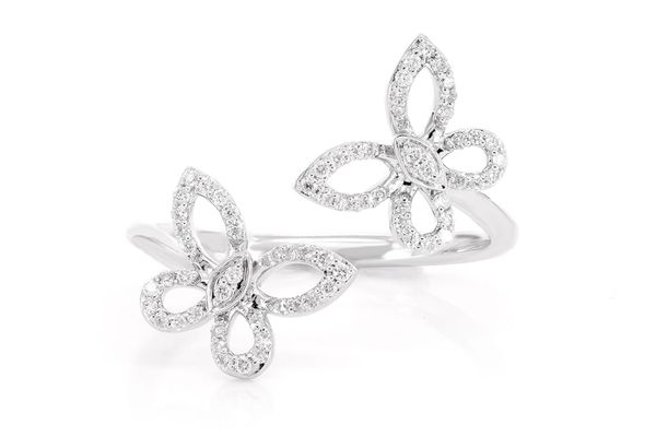 Double Butterfly Diamond Ring 14k Solid Gold 0.20ctw