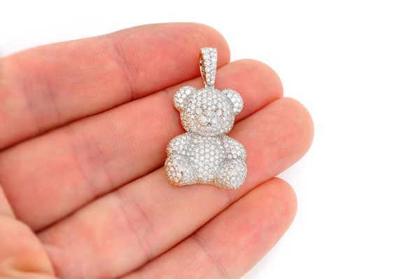  Teddy Bear Diamond Pendant 14k Solid Gold 2.65ctw