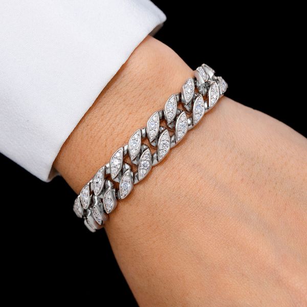 Signed 11.5MM Curb Link Diamond Bracelet 18k Solid Gold 4.00ctw