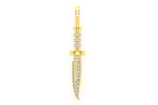 Combat Knife Diamond Pendant 14k Solid Gold 0.15ctw