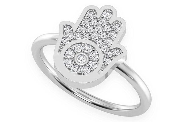 Hamsa Diamond Ring 14k Solid Gold 0.20ctw 