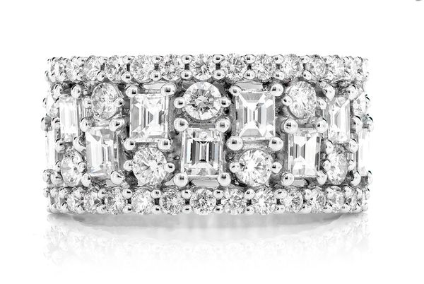 Baguette And Round Pattern Border Diamond Band Ring 14k Solid 2.20ctw