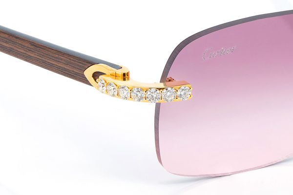 Cartier Glasses Iced Out Diamonds On Wood Rimless - Pink Fade Lens - 5.50ctw - Yellow Gold