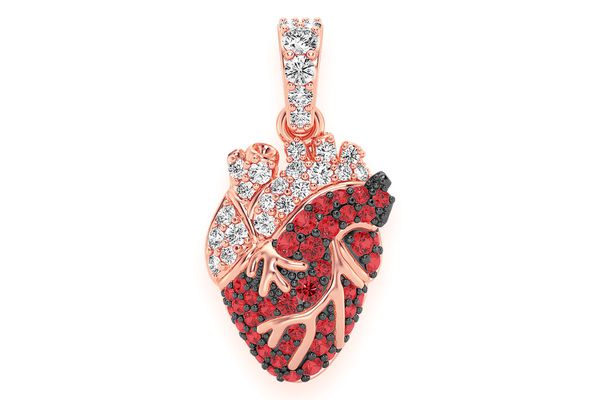 Human Heart Ruby & Diamond Pendant 14k Solid Gold 0.60ctw