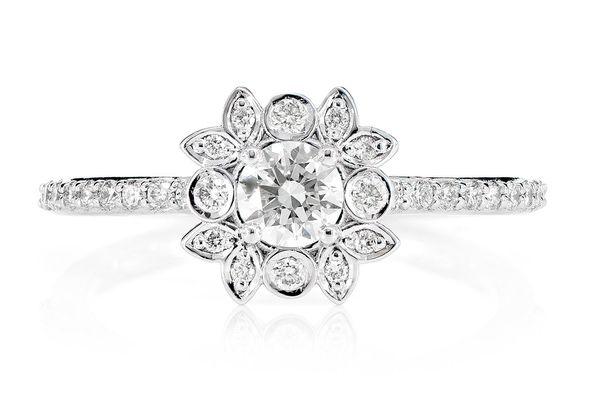 0.50ctw Antique Halo Diamond Engagement Ring - All Natural - 14k Solid Gold