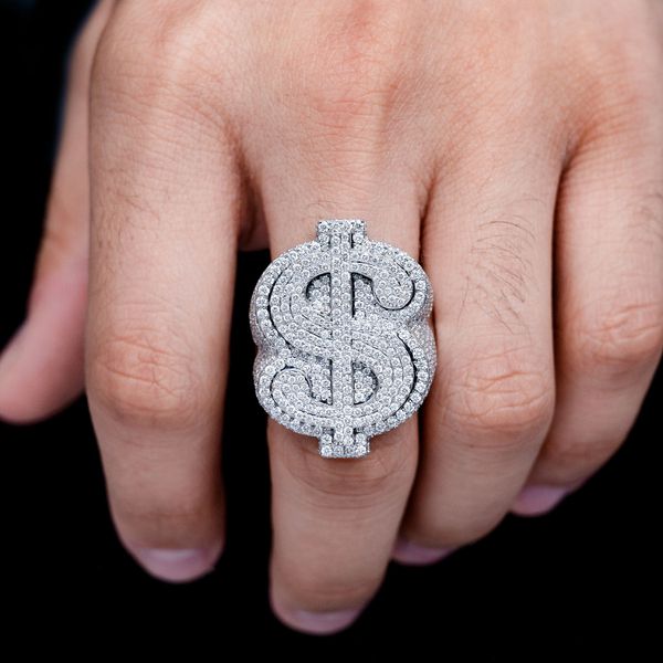 Two Layer Dollar Sign Diamond Signet Ring Solid Gold 4.00ctw