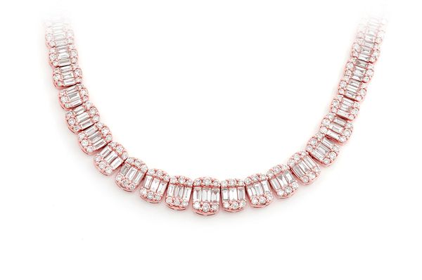 Graduated Oval Baguette Diamond Necklace 14k Solid Gold 20.00ctw