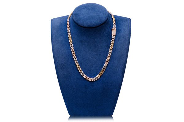 Icebox 8MM Miami Cuban Link Diamond Necklace 14k Tri Tone Solid Gold 10.00ctw