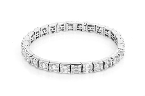 Baguette & Round Link Diamond Bracelet 14k Solid Gold 9.25ctw