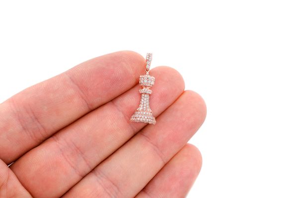 Queen Chess Piece Diamond Pendant 14k Solid Gold 0.75ctw