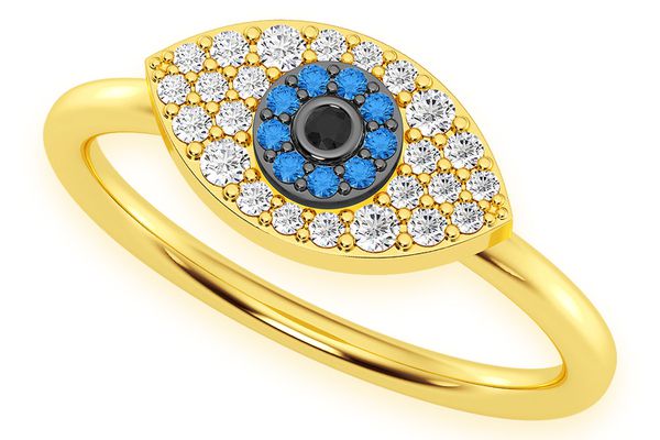 Evil Eye Diamond Ring 14k Solid Gold 0.20ctw 