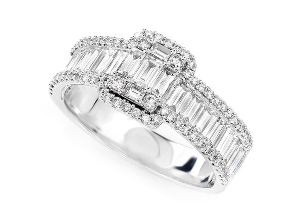 1.55ctw Baguette Raised Cluster Three Row Diamond Engagement Ring 14k Solid Gold - All Natural