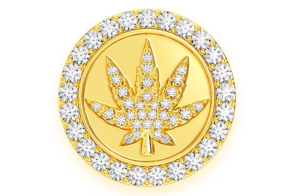 Cannabis Leaf Round Signet Diamond Ring 14k Solid Gold 1.50ctw