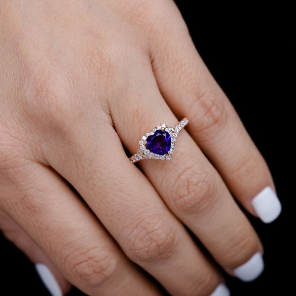 Heart Amethyst And Diamond Halo Ring 14k Solid Gold 1.50ctw