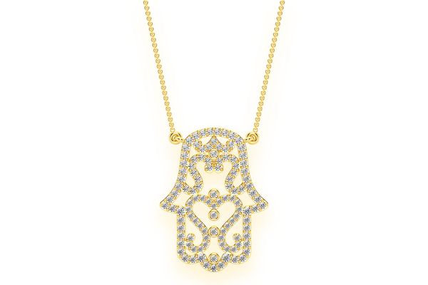 Hamsa Scroll Diamond Necklace Connected 14k Solid Gold 0.50ctw