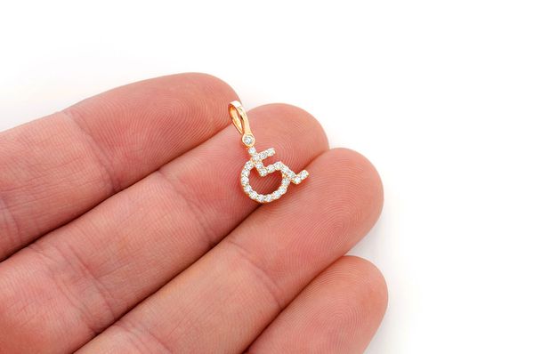 Wheelchair Diamond Pendant 14k Solid Gold .20ctw