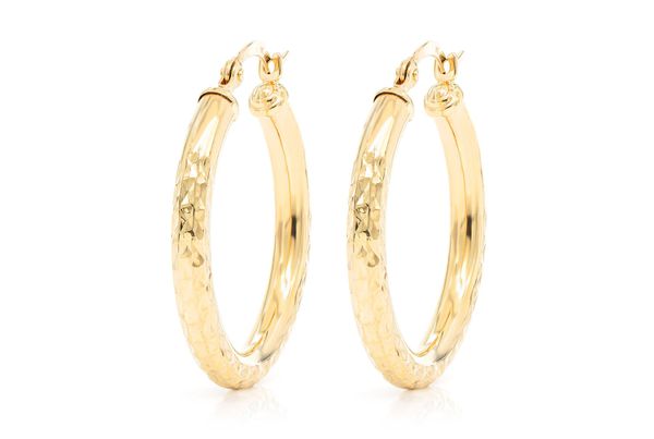 3MM Diamond-Cut Hoop Earrings 14k Solid Gold Small