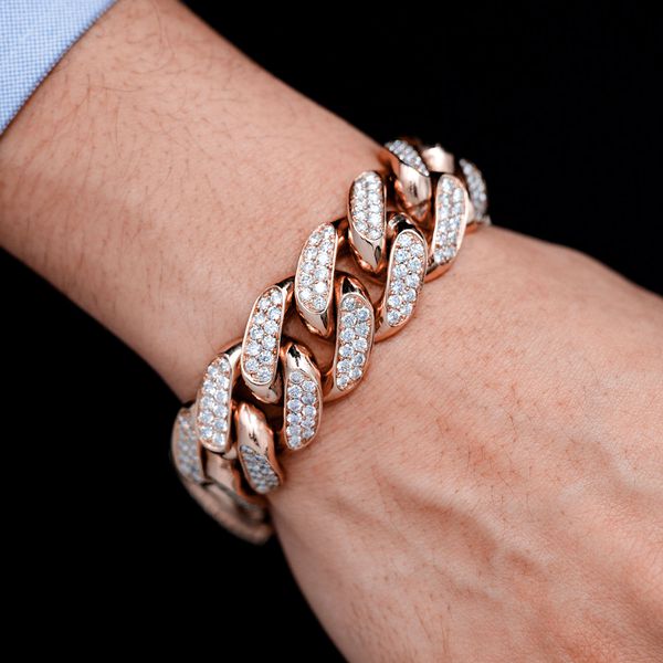 Two Row Diamond Miami Cuban Link Bracelet 14k Solid Gold 23.00ctw