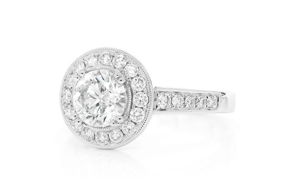 1.00ct Round Solitaire - Milgrain Halo Ring - Engagement Ring - Natural Diamonds