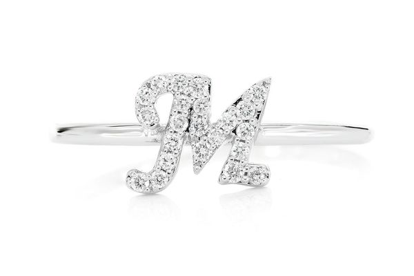 Cursive Letter M Diamond Ring 14k Solid Gold 0.10ctw