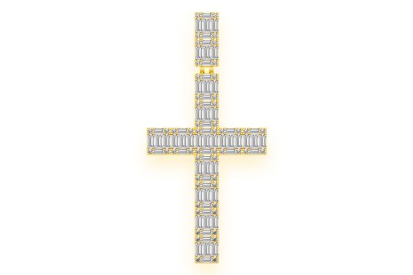 Baguette Cross Diamond Pendant 14k Solid Gold 5.00ctw