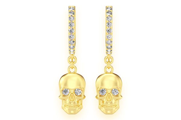 Skull Hoop Dangling Diamond Earrings 14k Solid Gold 0.30ctw