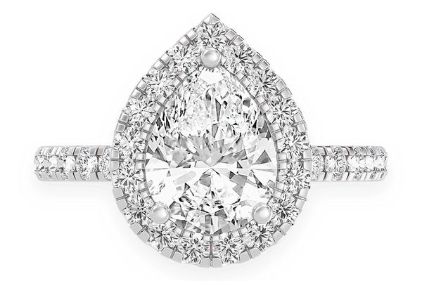 Thav - 1.50ct Pear Solitaire - Scallop Halo One Row - Diamond Engagement Ring - All Natural