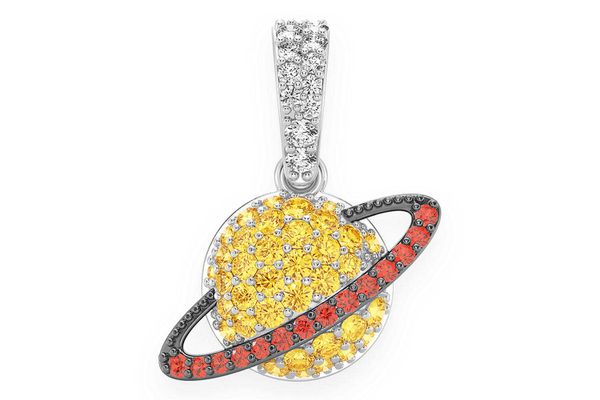 Red Planet Saturn Diamond Pendant 14k Solid Gold 0.40ctw