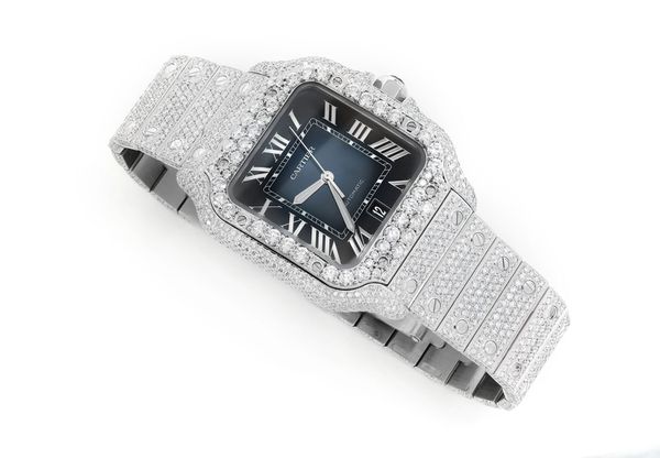 Icebox Cartier Santos De Cartier Steel 40MM 4072 20.50ctw Fully Iced Out