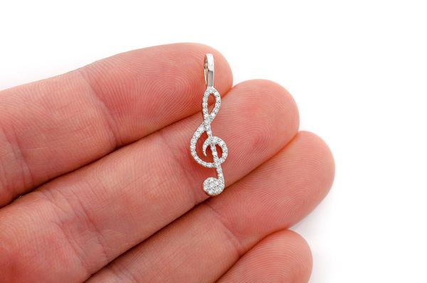 Treble Clef Diamond Pendant 14k Solid Gold .25ctw