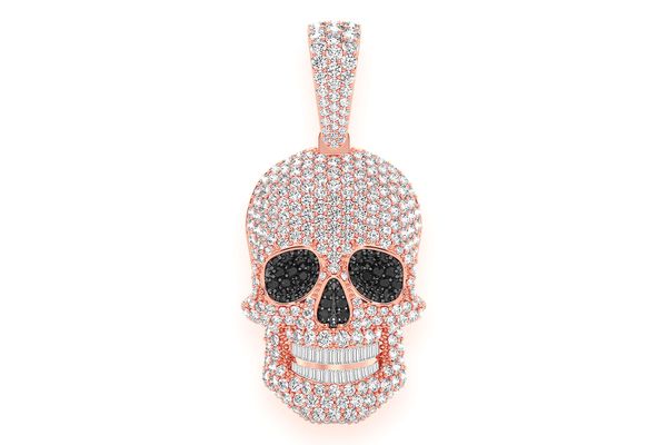 Baguette Teeth Skull Diamond Pendant 14k Solid Gold 5.15ctw