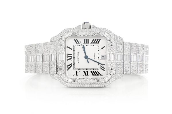 Cartier Santos De Cartier Steel 40MM (4072) - 20.50ctw Fully Iced Out