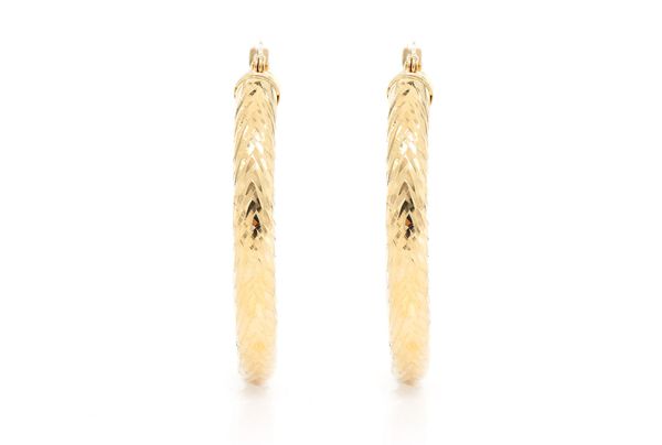 4MM Diamond-cut Hoop Earrings 14k Solid Gold Medium