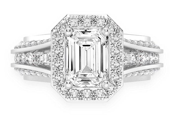 Monst - 1.00ct Emerald Solitaire - Three Row Graduated Split Halo - Diamond Engagement Ring - All Natural Vs Diamonds