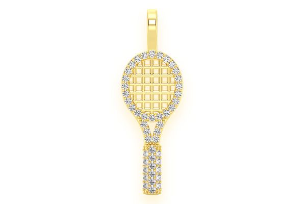 Tennis Racket Diamond Pendant 14k Solid Gold 0.20ctw