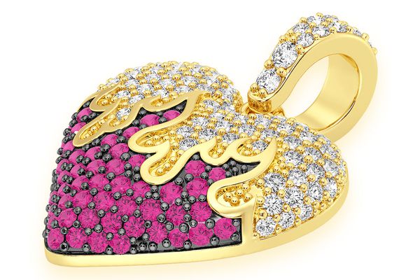 Flame Heart Ruby & Diamond Pendant 14k Solid Gold 0.75ctw