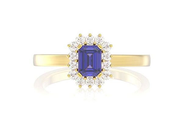 0.30ct Sapphire Emerald Shape & Diamond Halo Engagement Ring 14k Solid Gold 0.40ctw