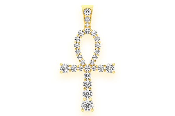 Graduated Egyptian Ankh Diamond Pendant 14k Solid Gold 1.50ctw