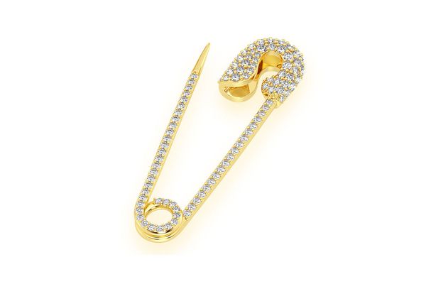 Safety Pin Diamond Pendant 14k Solid Gold 0.80ctw