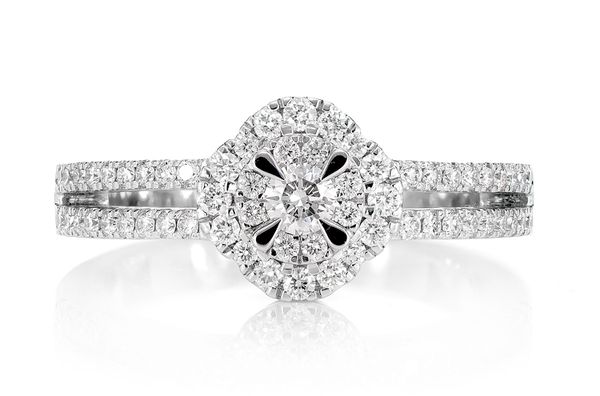 0.50ctw Double Halo Flower Split Shank - Diamond Engagement Ring - All Natural 