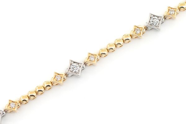 Beaded Four Point Star Trio Bracelet 14k   .60ctw