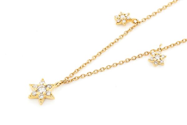 Three Star Diamond Necklace 14k Solid Gold 0.21ctw