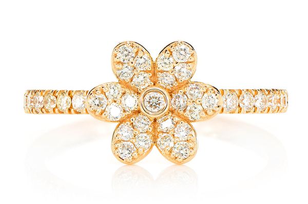 Flower Diamond Ring 14k Solid Gold 0.50ctw