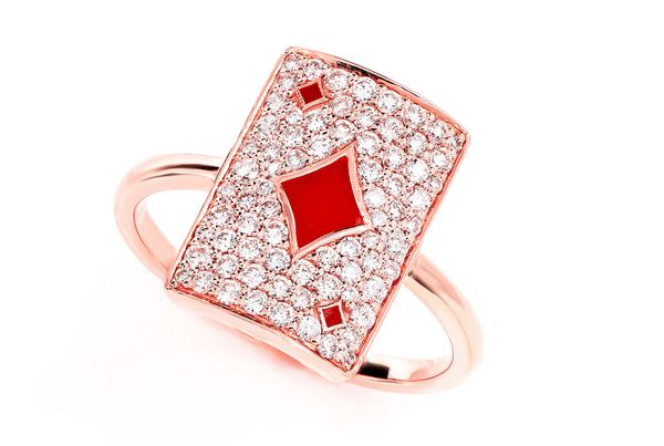 Diamond Playing Card Ring 14k Solid Gold 0.50ctw 