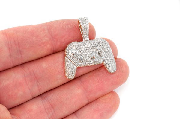 Video Game Controller Diamond Pendant 14k Solid Gold 3.00ctw