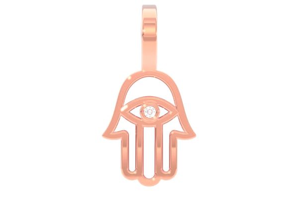 Open Hamsa Diamond Pendant 14k Solid Gold 0.02ctw