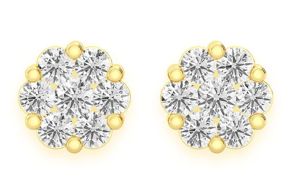 0.75ctw Flower Stud Diamond Earrings 14k Solid Gold