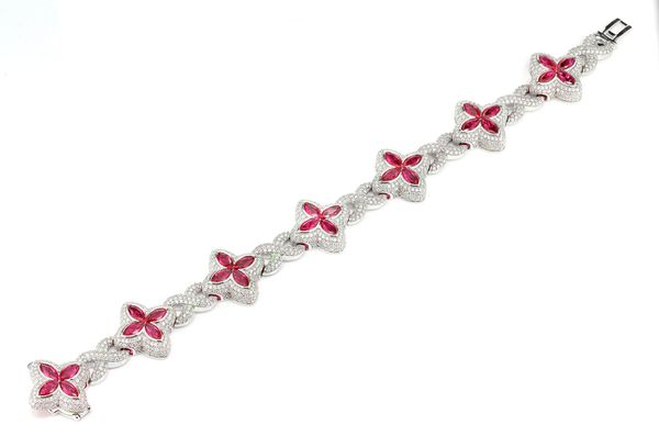 Ruby Diamond Marquise Flower Infinity Link Bracelet Solid Gold 19.60ctw