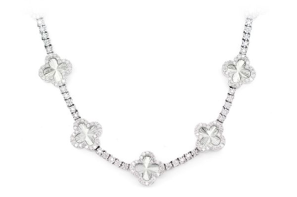 Miracele Clover Link Diamond Tennis Necklace Solid Gold 5.50ctw