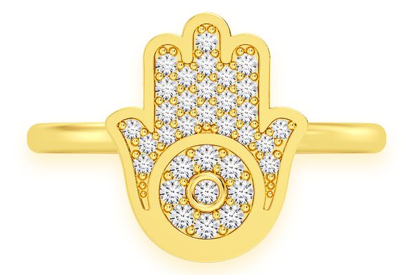 Hamsa Diamond Ring 14k Solid Gold 0.20ctw 